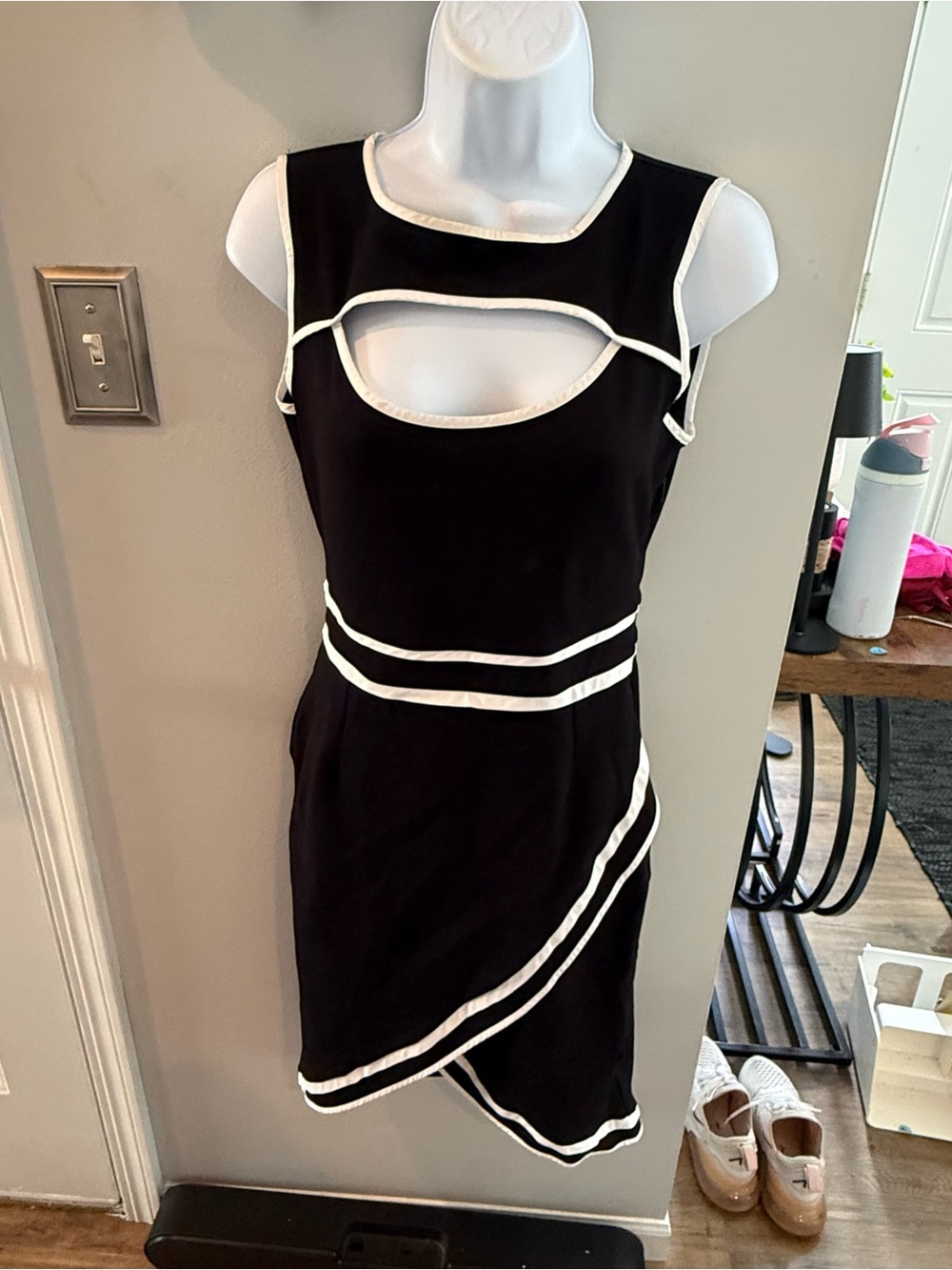 Anne Fontaine Black Midi Dress with Cream Trim